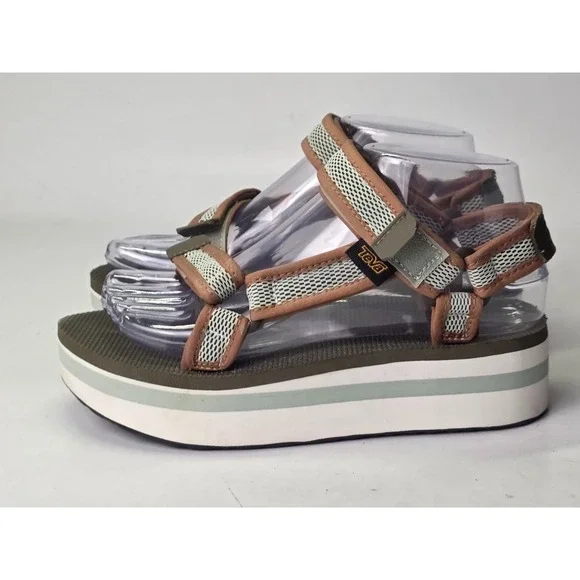 Teva Flatform Women's Sandal Size 6 EU 37 Green Olive Mesh Print Platform Shoes - Picture 3 of 12